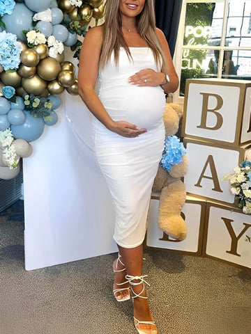 Bandeau Strapless Tube Party Dress Sleeveless Bodycon Babyshower Casual Maternity Maxi Dress Maternity